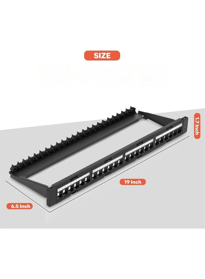 LAMAY 24 Port Patch Panel Use with Slim Profile Keystones ONLY (Wider Jacks May not fit Side by Side) Snap-in Design with Adjustable Rear Cable Management Bar for RJ45 HDMI Coax Speaker - Image 2